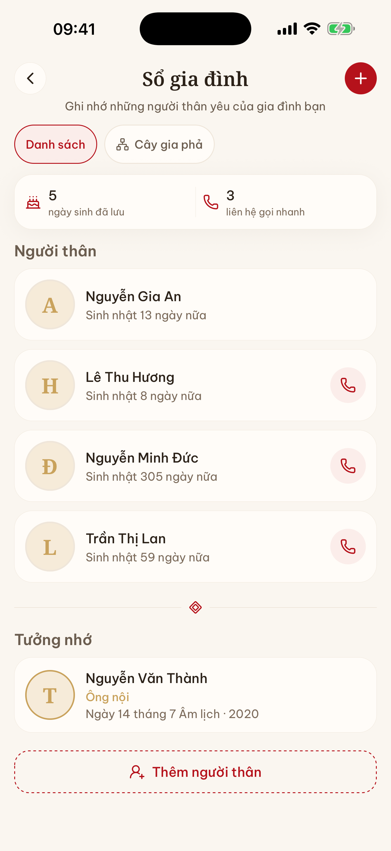 Màn hình sổ gia đình